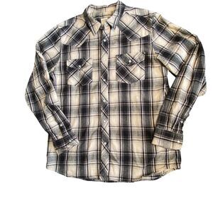 Shirts By AG Western Pearl Snap Black/Cream Plaid Flannel Shirt Cotton Men’s L